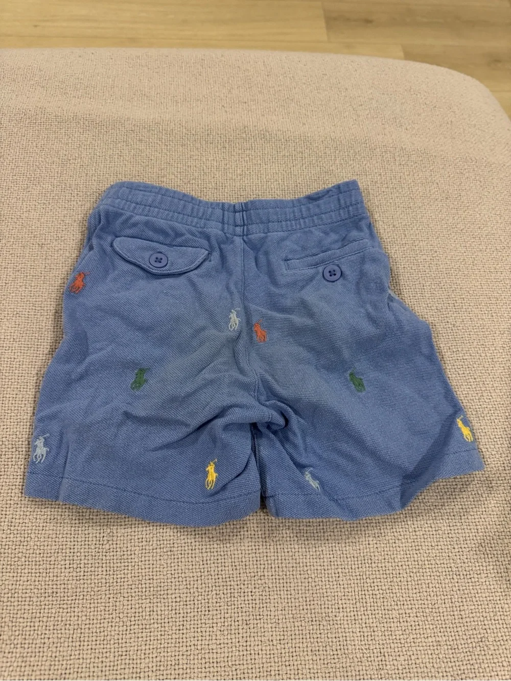 Ralph Lauren Light Blue Knit Shorts with Multicolor Polo Pony Embroidery